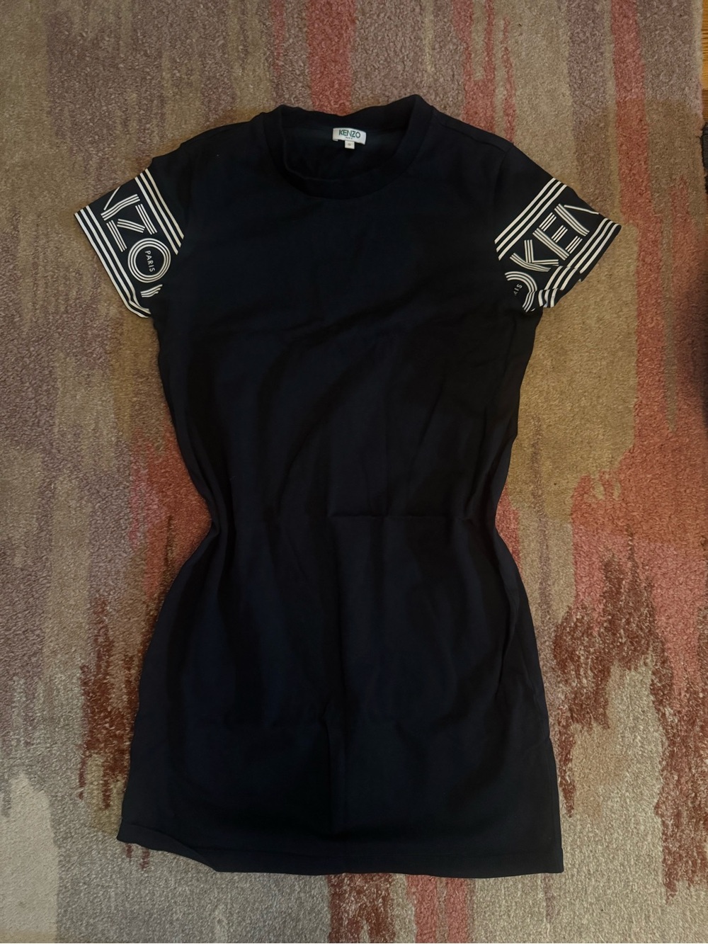 Kenzo Black Short Sleeve Logo Tee Dress with Branded Sleeve Detail
